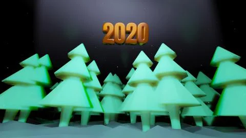 Winter night, coniferous forest with backlight and golden inscription 2020 in Stock Illustration