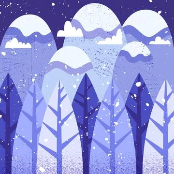 Winter Night Forest Mountain Landscape Stock Illustration
