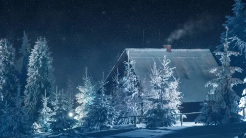 Winter night landscape Video stock 145582642