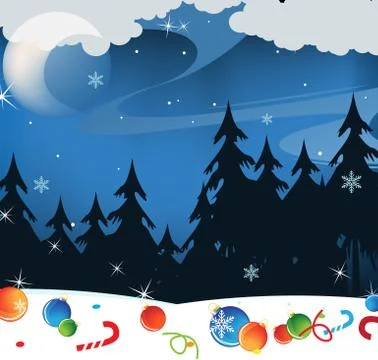 Winter night landscape Stock Illustration