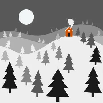 Winter Night Landscape Stock Illustration