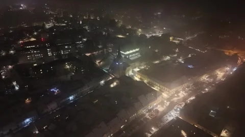 Winter night lights over old european town Stock Footage 327138315