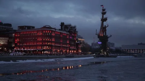 The winter night in Moscow Stock Footage 52742547