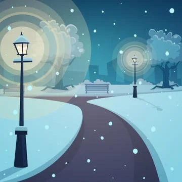 Winter night in the park Stock Illustration