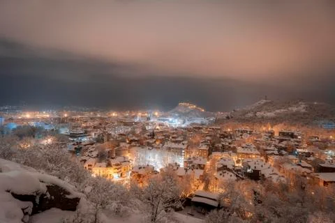 Winter night in plovdiv city Stock Photos