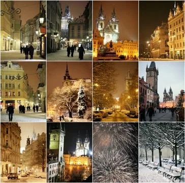Winter night in prague Stock Photos
