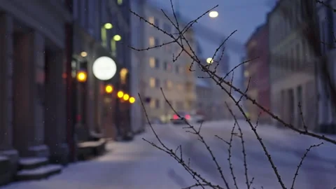Winter Night in a Quiet Snow-Capped City Stock Footage 297481011
