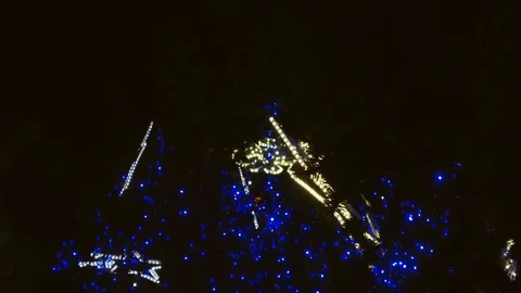 Winter night scenery city square with Christmas tree and holiday market Stock Footage 83873090