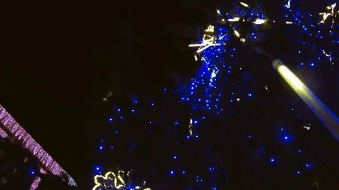 Winter night scenery city square with Christmas tree and holiday market Stock-Footage 83873093