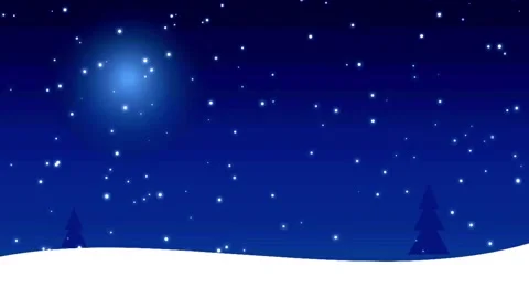 Winter night sky with falling snow and glowing orbs over silhouetted trees .. Stock Footage 345320895