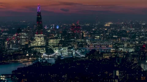 Winter night time lapse view of the London and Tower Bridge area Video stock 261188306