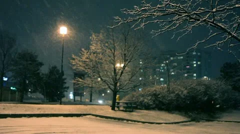 Winter night in town Stock Footage 10578011