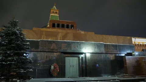 Winter night view of Lenin's mausoleum red square Stock Footage 101445938