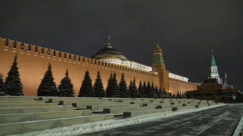 Winter night view of Lenin's mausoleum red square Stock Footage 101445947