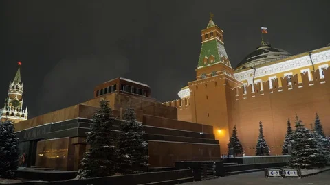 Winter night view of Lenin's mausoleum red square Stock Footage 101445957
