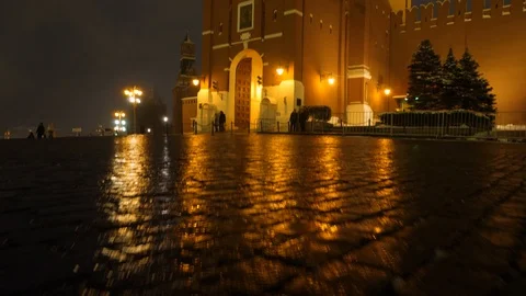 Winter night view of Spasskaya Tower Stock Footage 100291241