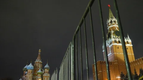 Winter night view of Spasskaya Tower Stock Footage 100291331