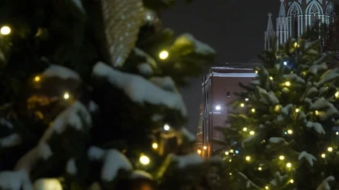 Winter night view of Spasskaya Tower Stock Footage 100291349