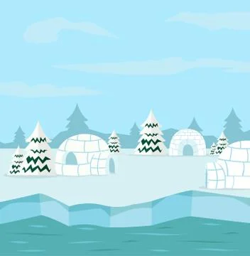 Winter north pole arctic with igloo Stock Illustration