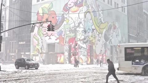 Winter in NYC. Blizzard in Manhattan. Vidéo 148162797