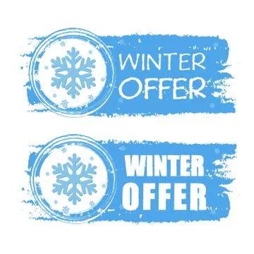 Winter offer with snowflake on blue drawn banners Stock Illustration