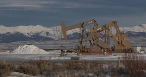 Winter Oil Development Pumpjack Jacks Drilling Energy Fossil Fuels Oil Field Stock Footage 148720362