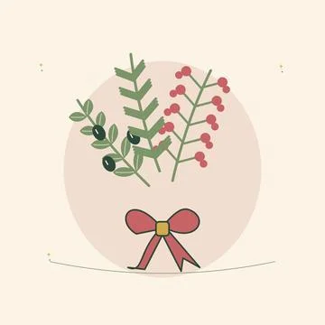 Winter olive branches with festive red berries. Decorative botanical arrangem Stock Illustration