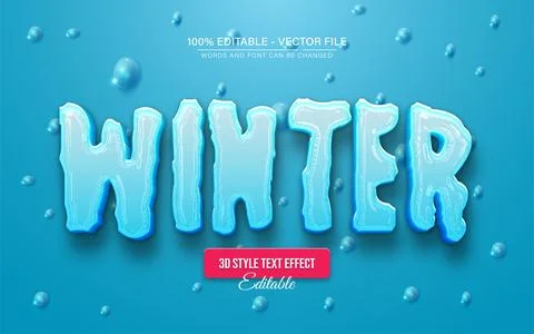 Winter or snow 3d text effect editable Stock Illustration