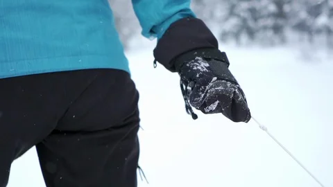 Winter outdoor activity - close up shot female pulling a sledge Stock Footage 104900103
