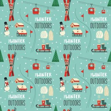 Winter outdoor activity vector seamless pattern Stock Illustration