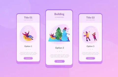 Winter outdoor fun app interface template. Stock Illustration