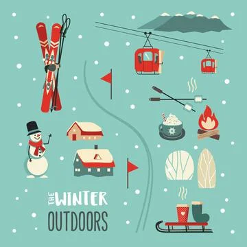 Winter outdoor leisure activity vector icon set Illustrazione stock