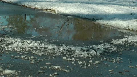 Winter outdoor puddle of water Stock Footage 11017066