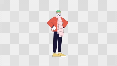 Winter outerwear man mood changes line 2D character animation 스톡 동영상 262785969