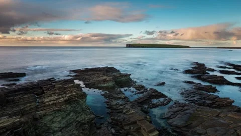 Winter Overlooking the Brough of Birsay in Orkney HD Time Lapse Stock-Footage 256084211