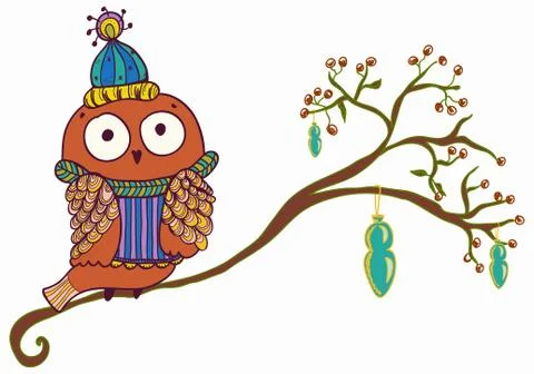 Winter owl cartoon Stock Illustration