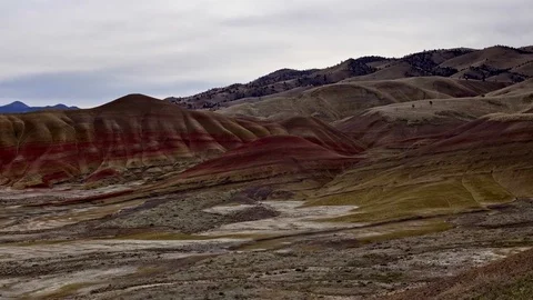 Winter in the Painted hills and clouds John Day Fossil Beds National Monument Stock Footage 81971927