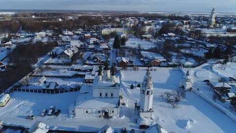 Winter panorama of the Alexander Monastery in Suzdal, Russia Stock Footage 101655264