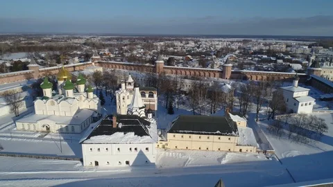 Winter panorama with architecture of the Euthymius monastery in Suzdal Stock Footage 101655100