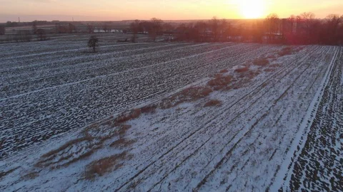 Winter panorama of field during sunset shot from above Stock Footage 89931400