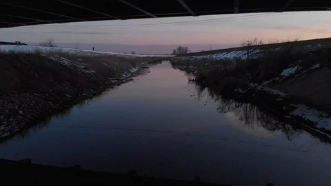 Winter panorama of field during sunset shot from above Stock Footage 89932022