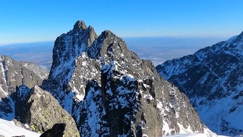 Winter panorama of mountains above the clouds. View of the High Tatras Stock Footage 160123082