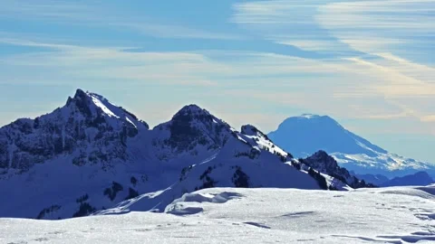 Winter Panorama View of Mount Adams from Skyline Trail in Mount Rainier National Stock Footage 332143360