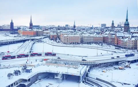 Winter panoramic view from the observation platform of the Old Town Gamla S.. Stock Photos