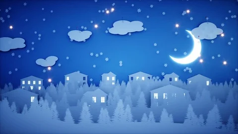 Winter Paper flat animation. Happy new year and xmas background. Snowfall Stock Footage 82836683