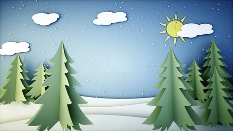 Winter Paper flat animation. Happy new year and xmas background. Snowfall Vidéo 82839311