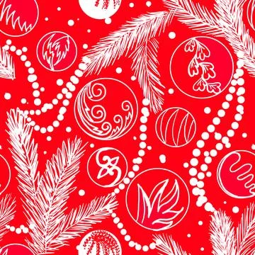 Winter paper seamless pattern with snow, balls and branches Stock Illustration