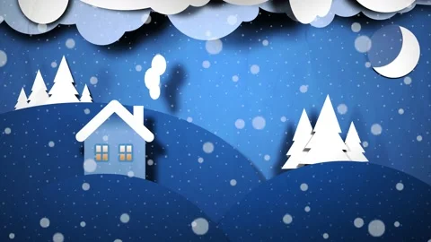Winter papercut landscape animation Stock Footage