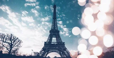 Winter in Paris - snowfall and magic lights in France Foto stock