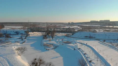 Winter Park And Bridge Stock Footage 148864166